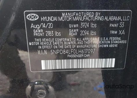 2020 Hyundai Elantra Value Edition z USA, uszkodzony, nr VIN 5NPD84LF0LH617097